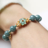 Adjustable Blue Water Jadeite Bracelet with Flower Pendant - Bracelet - Feather Peace