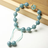 Adjustable Blue Water Jadeite Bracelet with Flower Pendant - Bracelet - Feather Peace