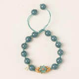 Adjustable Blue Water Jadeite Bracelet with Flower Pendant - Bracelet - Feather Peace
