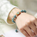 Adjustable Blue Water Jadeite Bracelet with Flower Pendant - Bracelet - Feather Peace