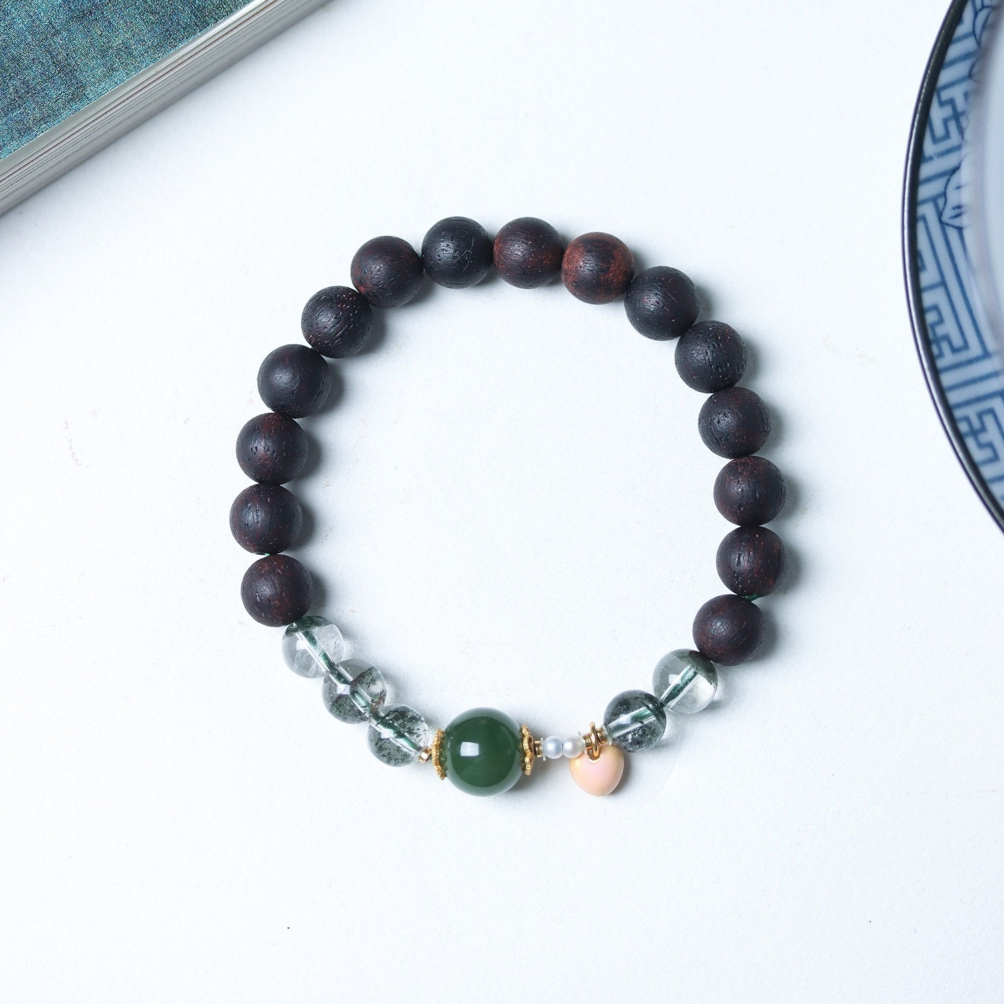 Agarwood and Green Phantom Quartz Bracelet - Bracelet - Feather Peace