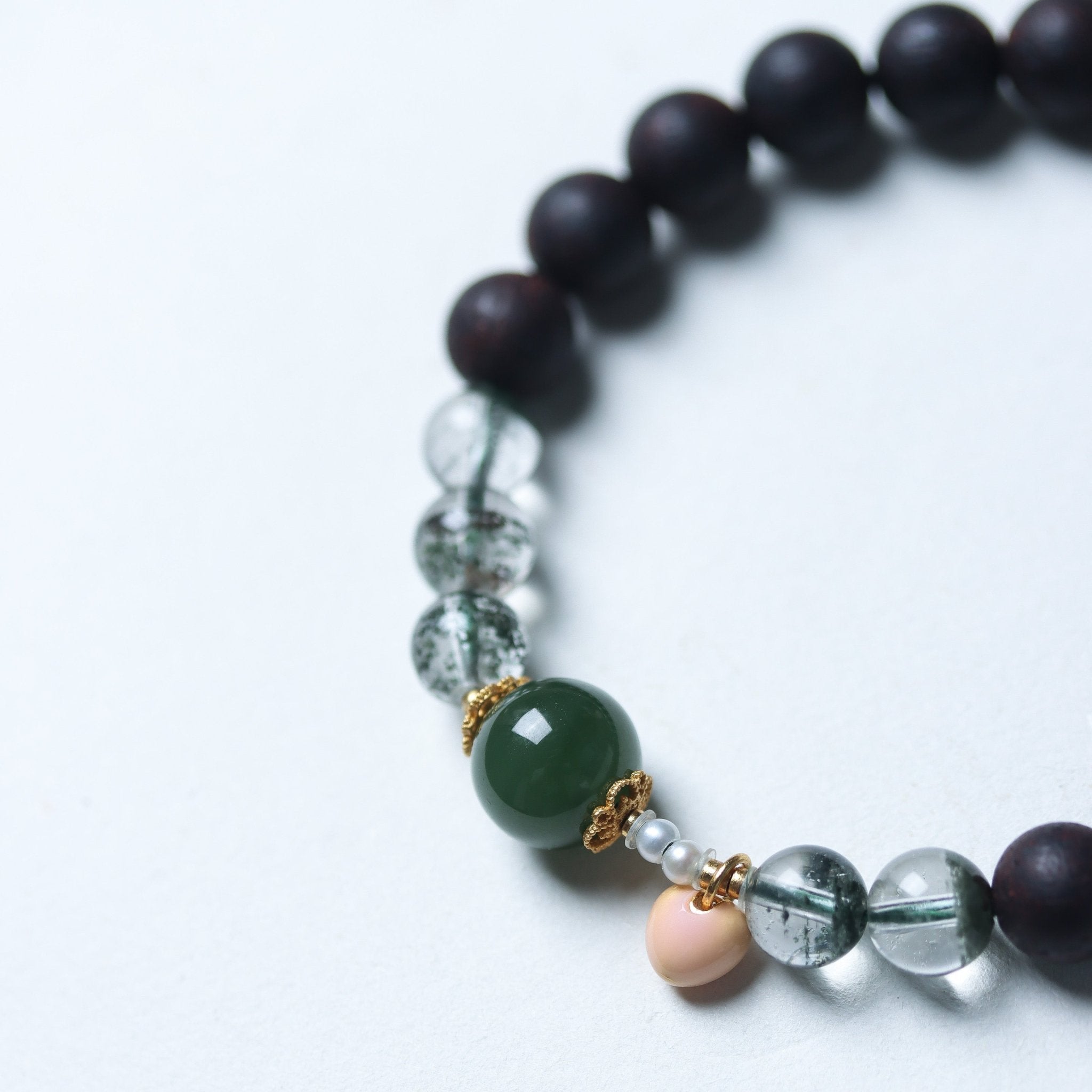 Agarwood and Green Phantom Quartz Bracelet - Bracelet - Feather Peace