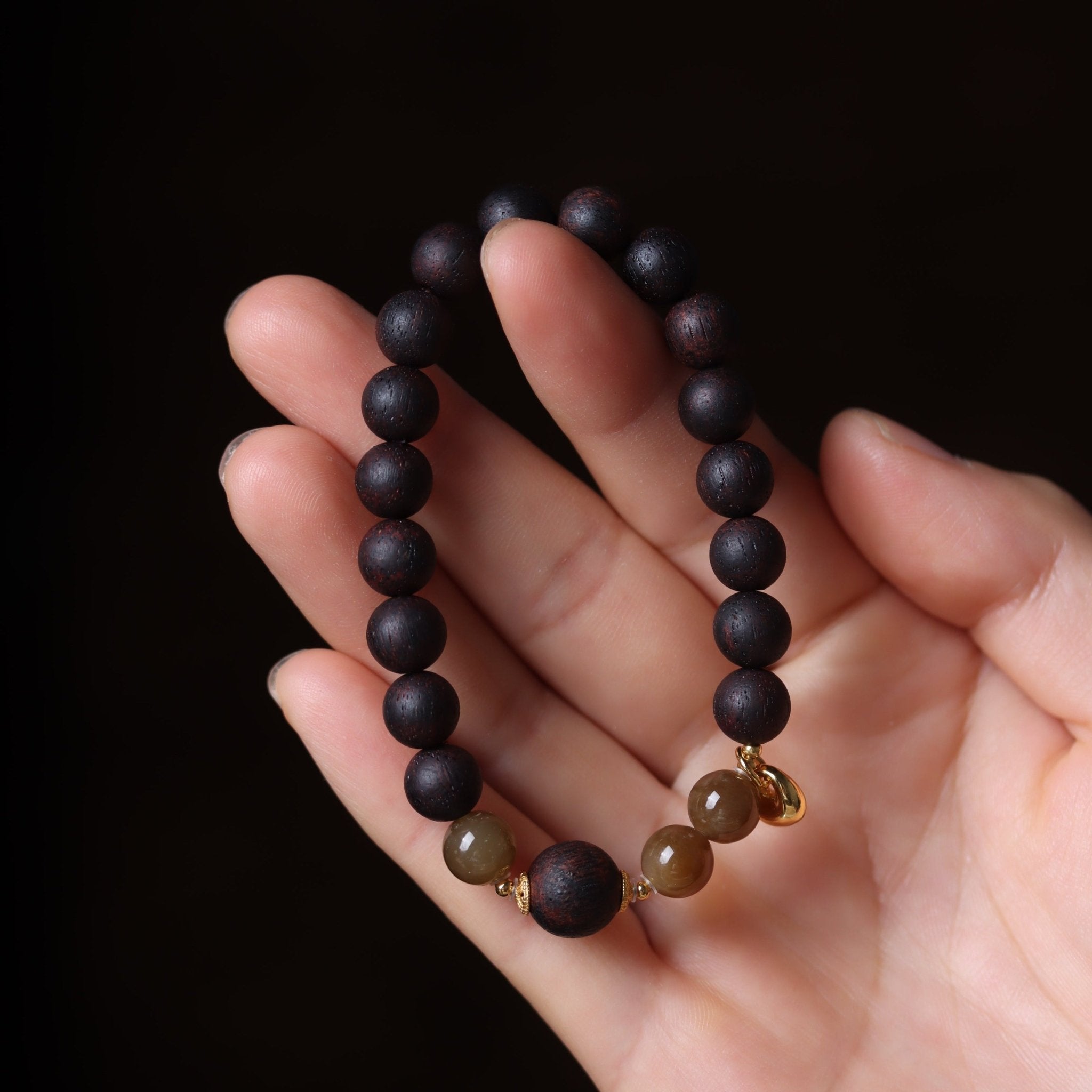 Agarwood and Hetian Jade Bracelet with Lock Charm - Bracelet - Feather Peace