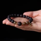 Agarwood and Hetian Jade Bracelet with Lock Charm - Bracelet - Feather Peace