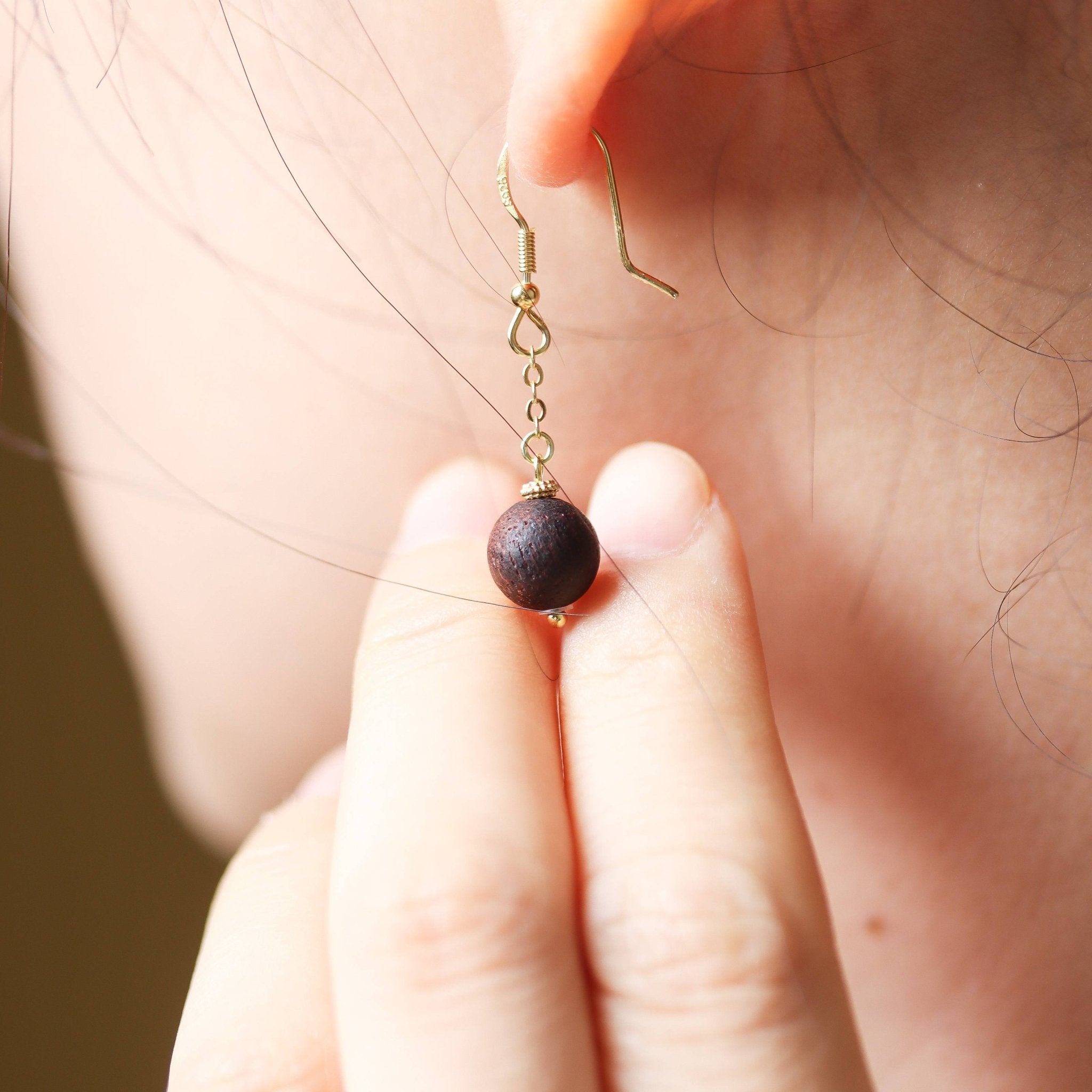 Aloeswood Bead Dangle Ring with Hook Design - Earrings - Feather Peace