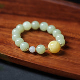 Amber and Hetian Jade Bracelet with 18K Gold Connectors - Bracelet - Feather Peace