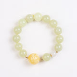 Amber and Hetian Jade Bracelet with 18K Gold Connectors - Bracelet - Feather Peace