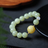 Amber and Hetian Jade Bracelet with 18K Gold Connectors - Bracelet - Feather Peace