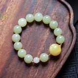 Amber and Hetian Jade Bracelet with 18K Gold Connectors - Bracelet - Feather Peace