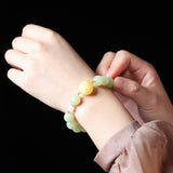 Amber and Hetian Jade Bracelet with 18K Gold Connectors - Bracelet - Feather Peace
