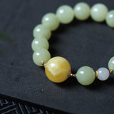 Amber and Hetian Jade Bracelet with 18K Gold Connectors - Bracelet - Feather Peace