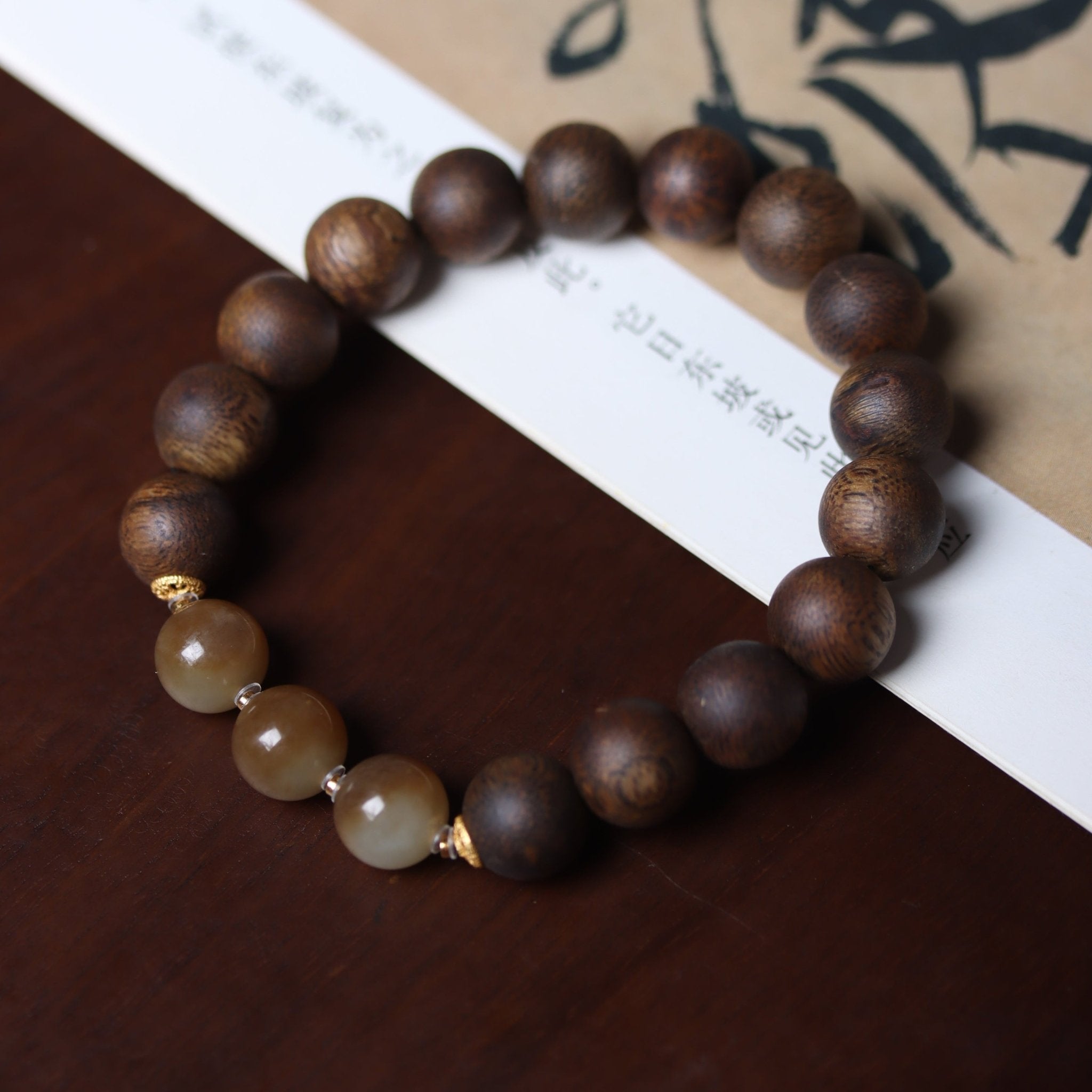 Aquilaria Crassna with Amber Beaded Bracelet - Bracelet - Feather Peace