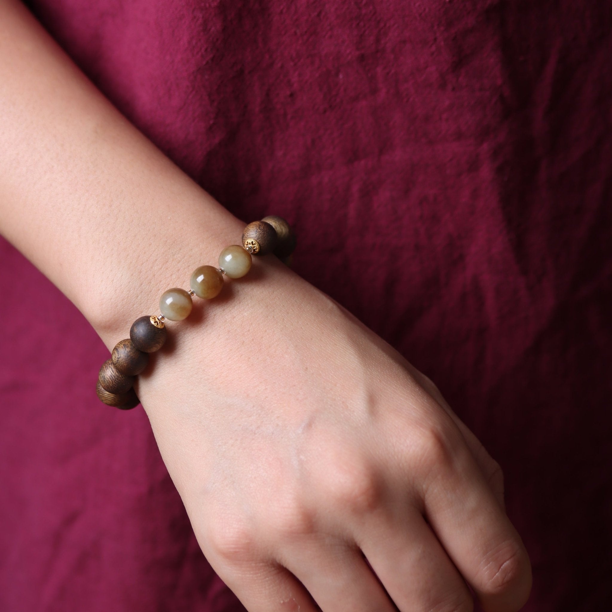 Aquilaria Crassna with Amber Beaded Bracelet - Bracelet - Feather Peace