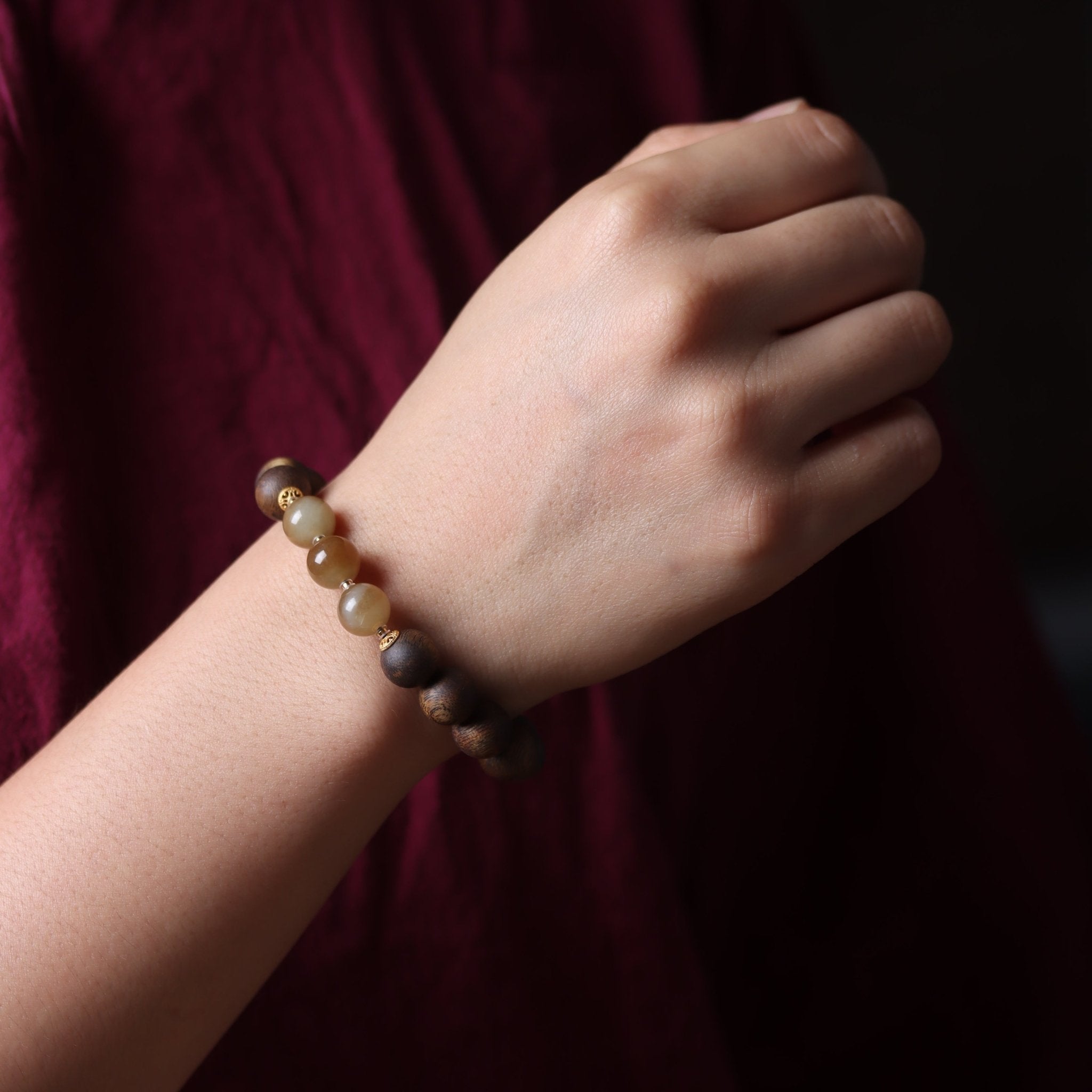 Aquilaria Crassna with Amber Beaded Bracelet - Bracelet - Feather Peace