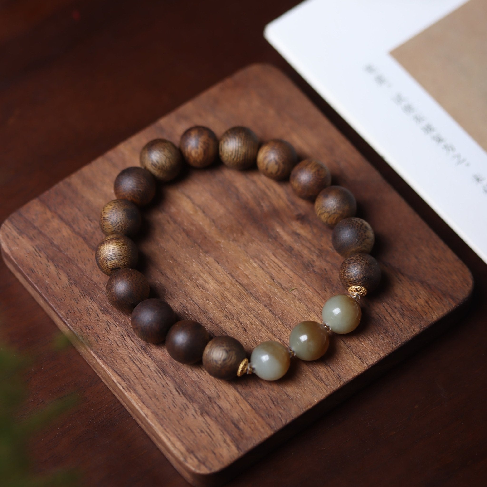 Aquilaria Crassna with Amber Beaded Bracelet - Bracelet - Feather Peace