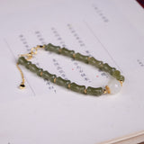 Bamboo Shaped Hetian Jade Bracelet with White Pendant - Bracelet - Feather Peace