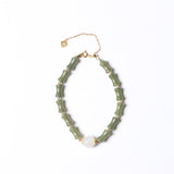 Bamboo Shaped Hetian Jade Bracelet with White Pendant - Bracelet - Feather Peace