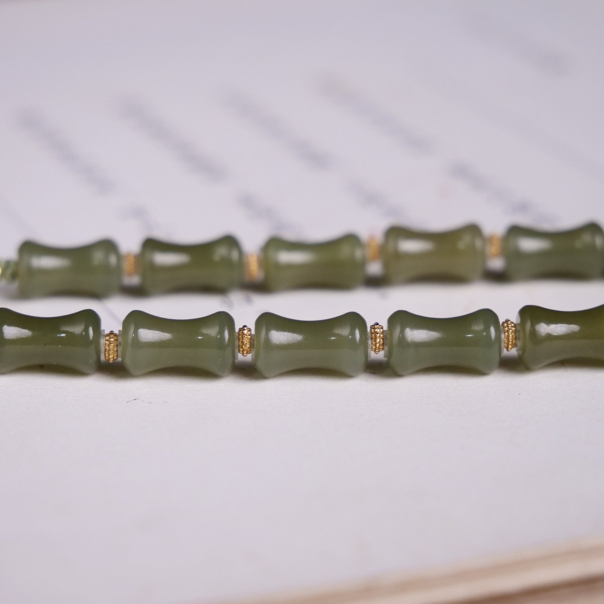 Bamboo Shaped Hetian Jade Bracelet with White Pendant - Bracelet - Feather Peace