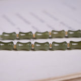 Bamboo Shaped Hetian Jade Bracelet with White Pendant - Bracelet - Feather Peace