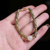 Bamboo Shaped Hetian Jade Bracelet with White Pendant - Bracelet - Feather Peace