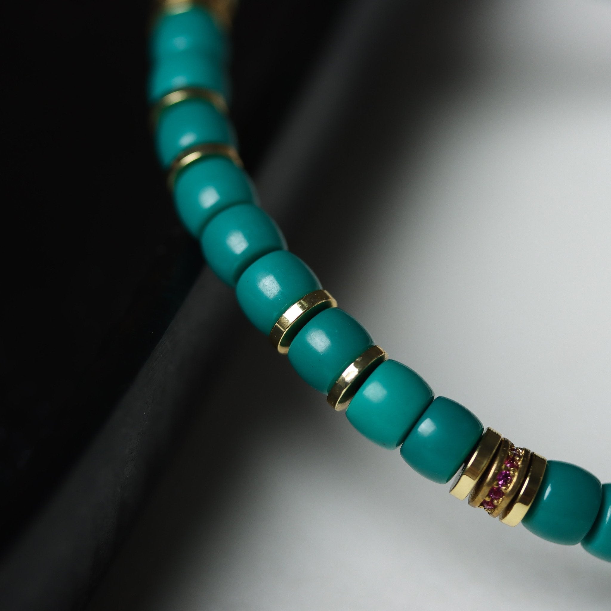 Barrel Bead Turquoise Bracelet with Gold Accents - Bracelet - Feather Peace