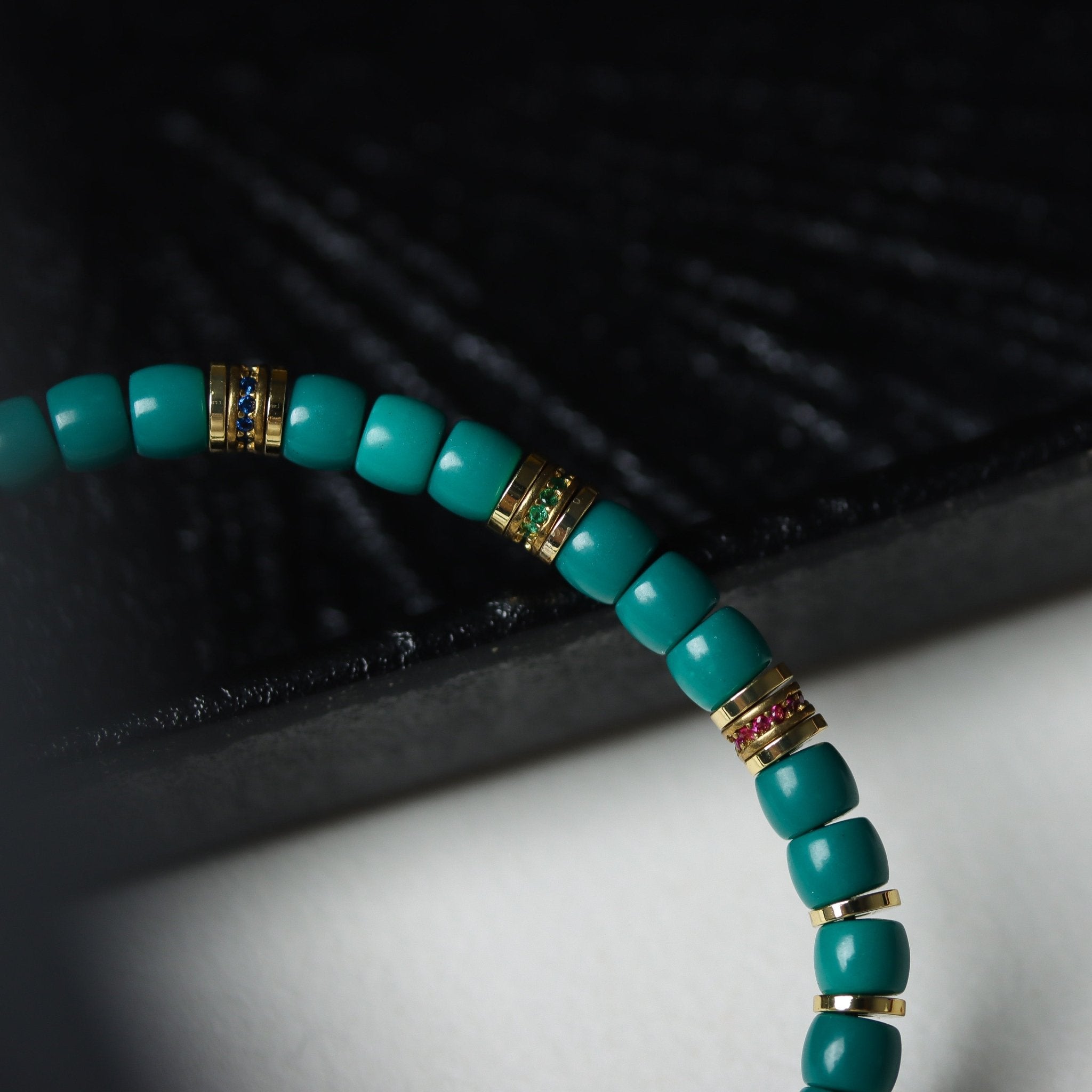 Barrel Bead Turquoise Bracelet with Gold Accents - Bracelet - Feather Peace