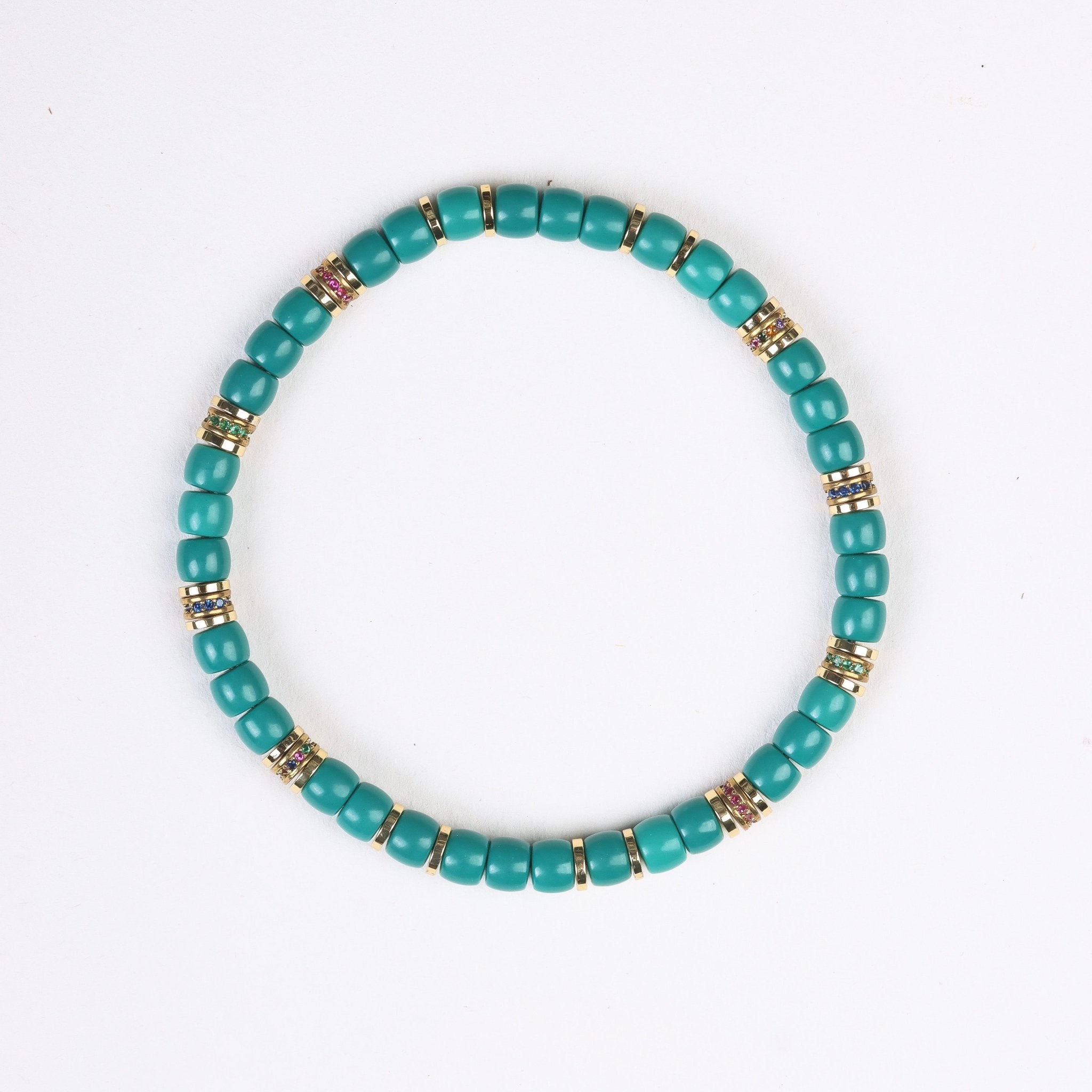 Barrel Bead Turquoise Bracelet with Gold Accents - Bracelet - Feather Peace