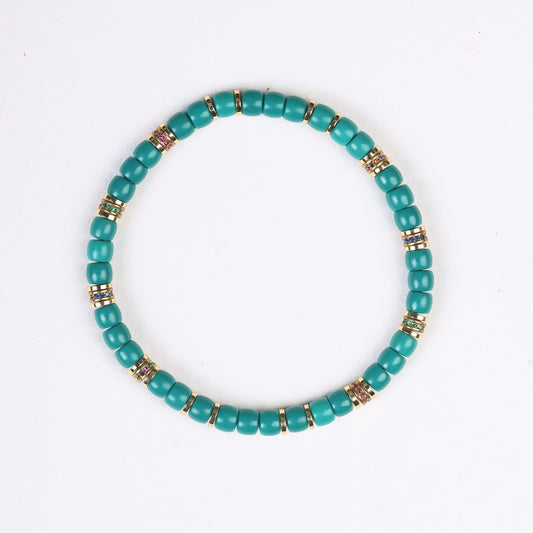 Barrel Bead Turquoise Bracelet with Gold Accents - Bracelet - Feather Peace