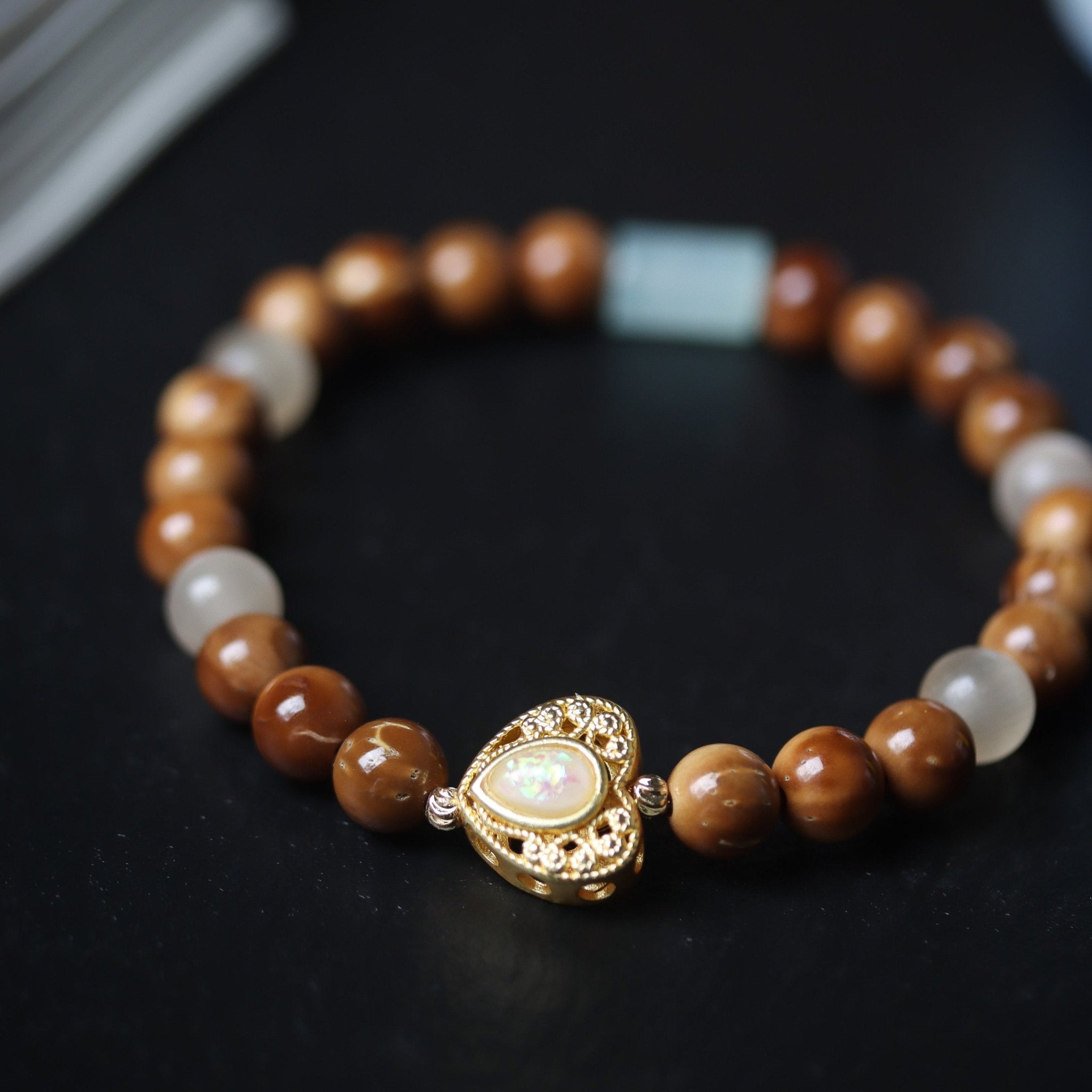 Cat’s Eye Pendant with Coquilla and Bashan Jade Bracelet - Bracelet - Feather Peace