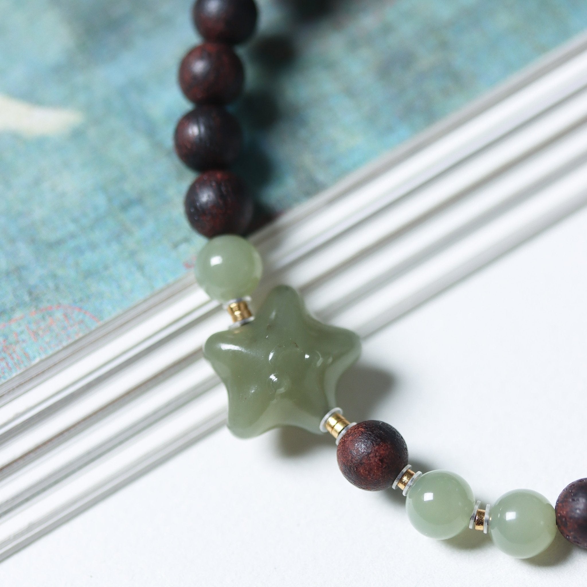 Chinese Agarwood and Hetian Jade Lucky Star Bracelet - Bracelet - Feather Peace