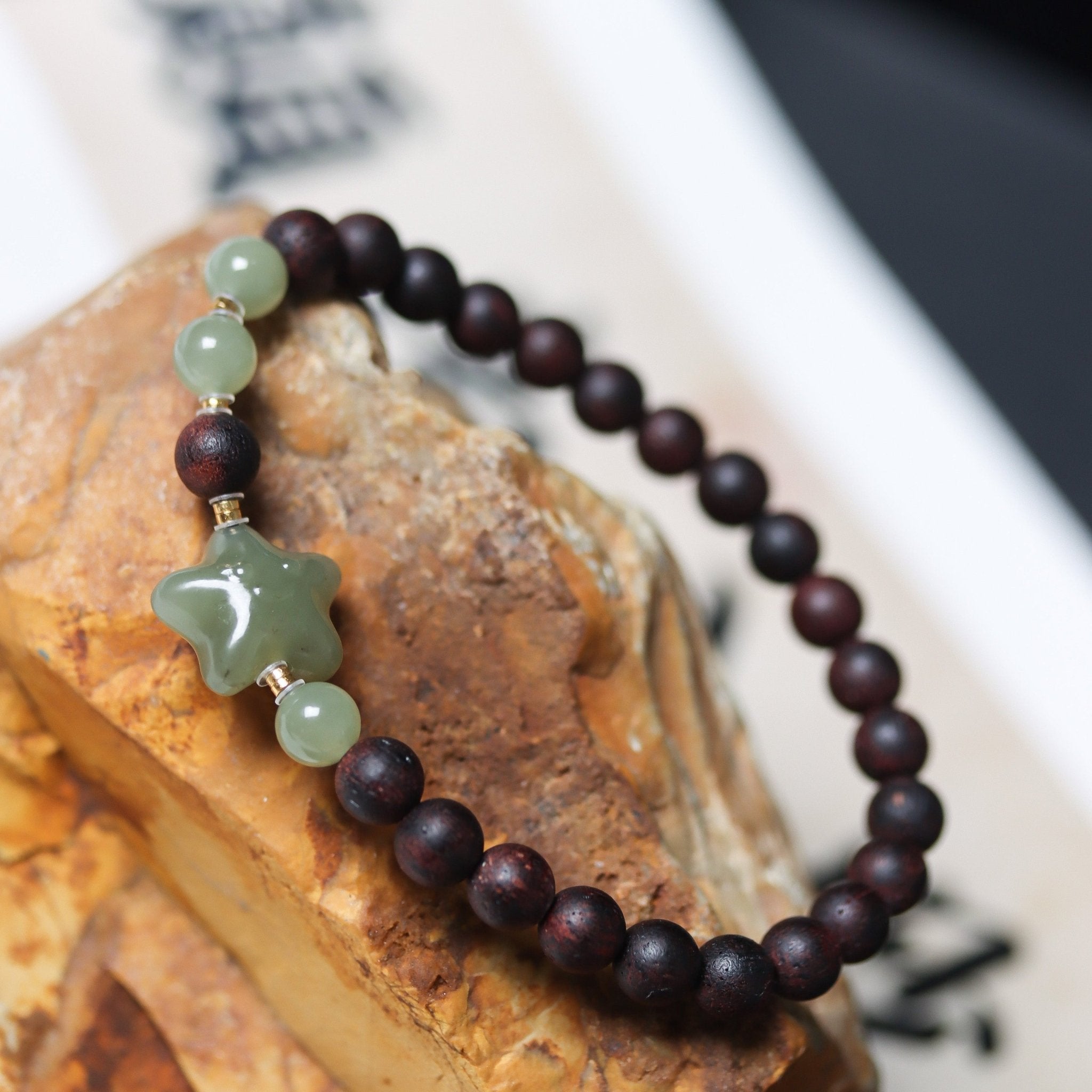 Chinese Agarwood and Hetian Jade Lucky Star Bracelet - Bracelet - Feather Peace