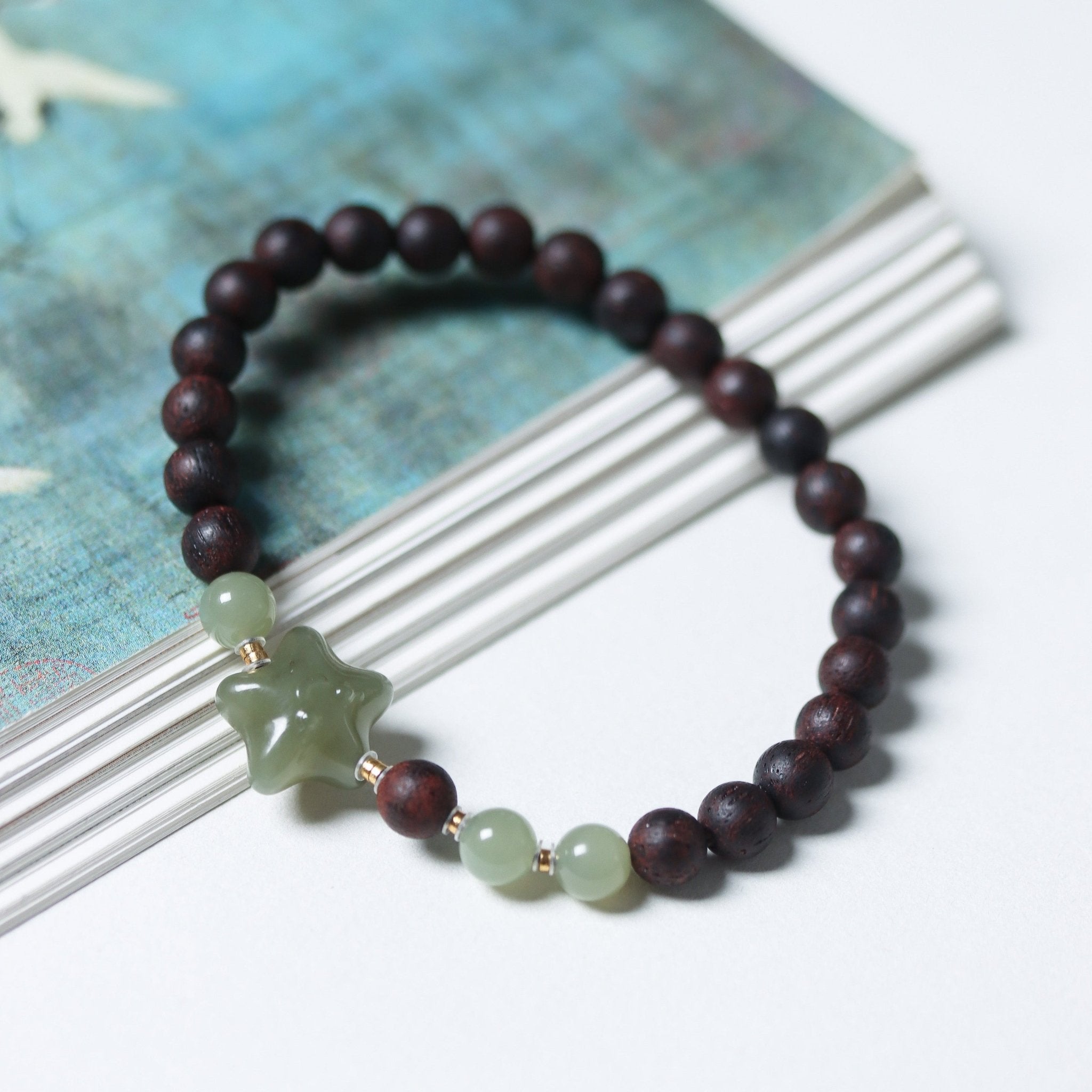 Chinese Agarwood and Hetian Jade Lucky Star Bracelet - Bracelet - Feather Peace