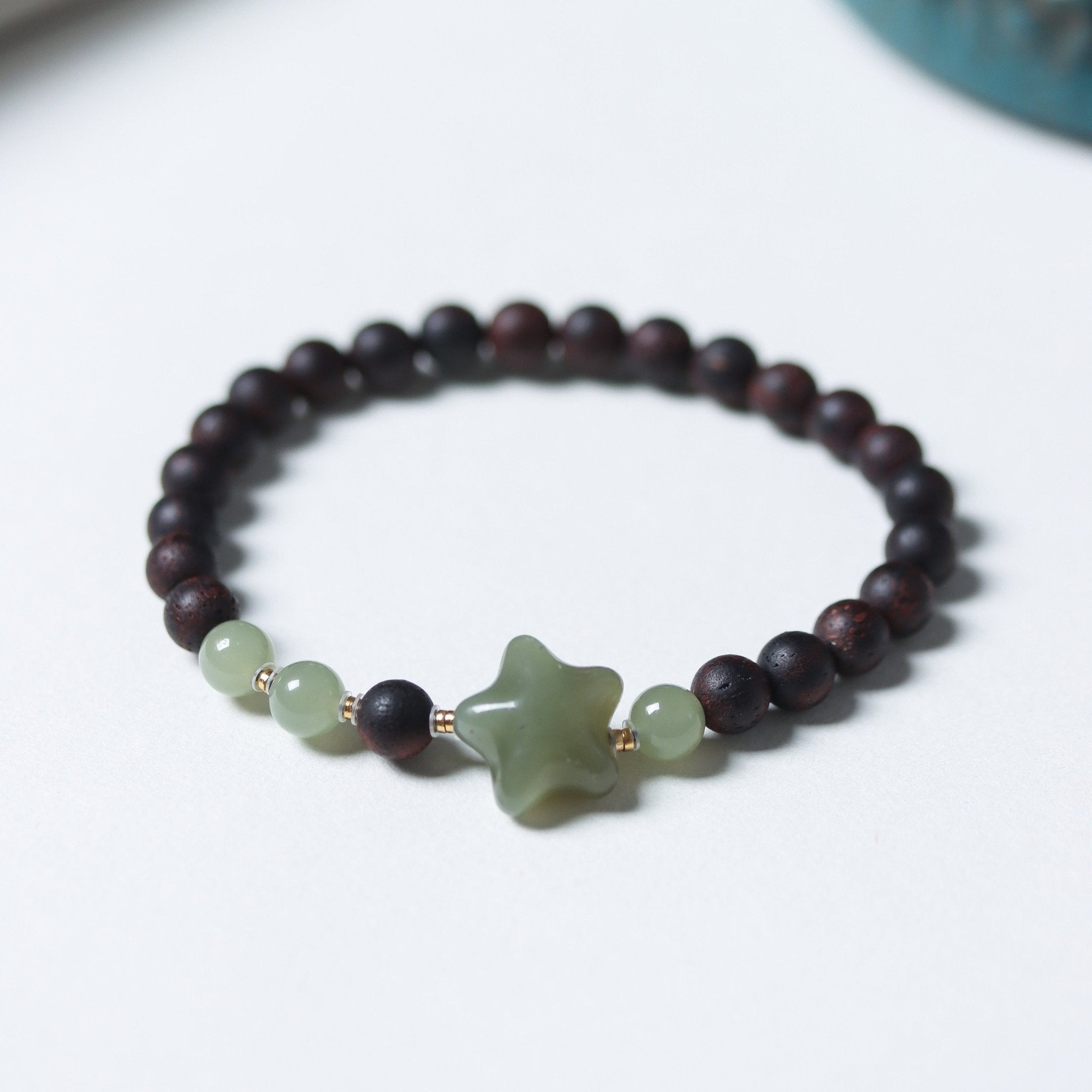 Chinese Agarwood and Hetian Jade Lucky Star Bracelet - Bracelet - Feather Peace