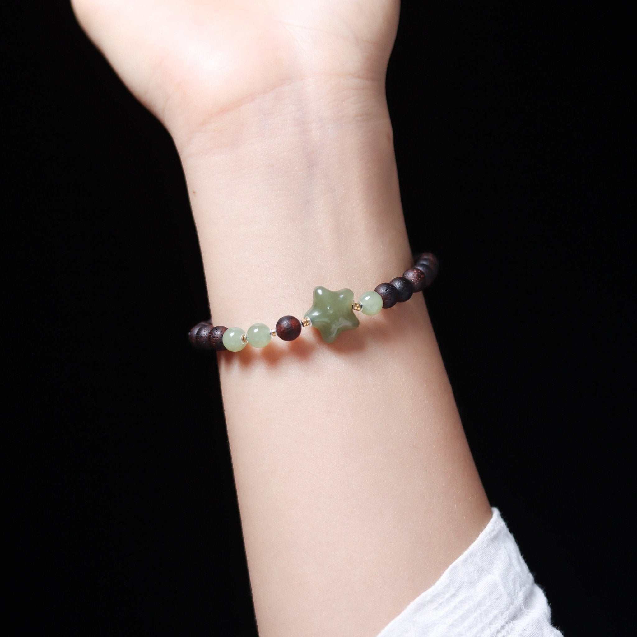 Chinese Agarwood and Hetian Jade Lucky Star Bracelet - Bracelet - Feather Peace