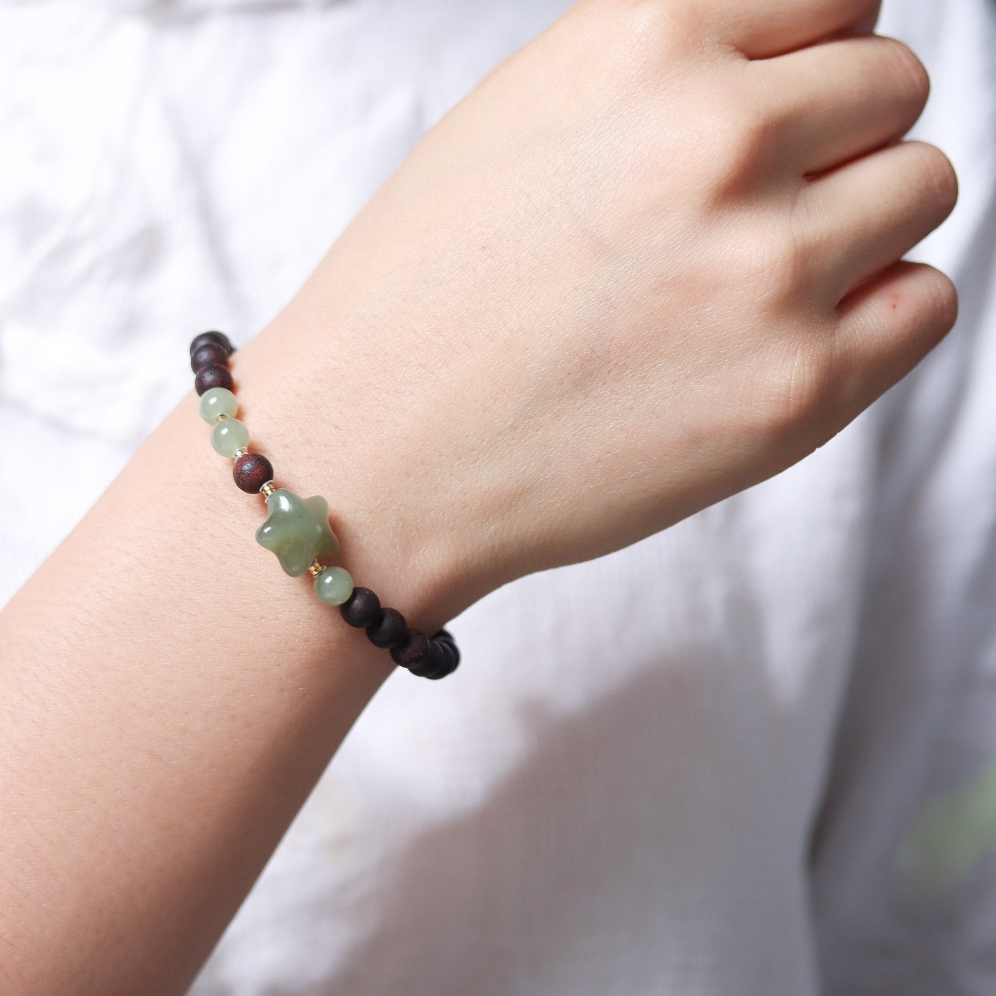 Chinese Agarwood and Hetian Jade Lucky Star Bracelet - Bracelet - Feather Peace