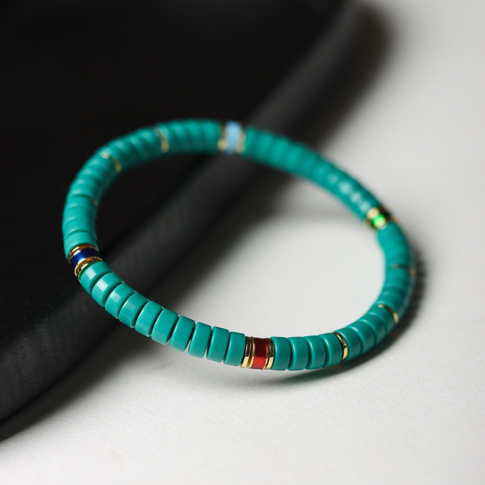 Dainty Turquoise Bead Bracelet with Colorful Pendant - Bracelet - Feather Peace