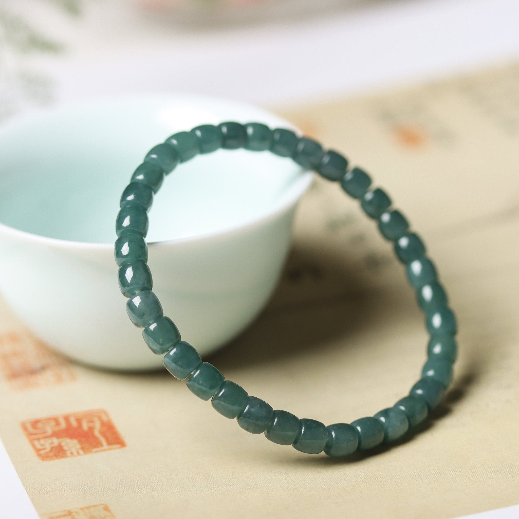 Dark Green Jadeite Bracelet - Bracelet - Feather Peace