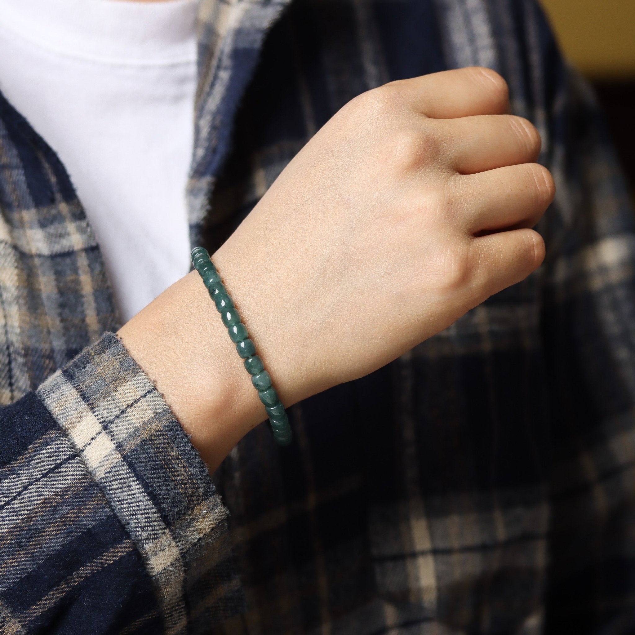 Dark Green Jadeite Bracelet - Bracelet - Feather Peace