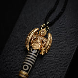 Four - Eyed Roc Dzi Bead - Necklace - Feather Peace