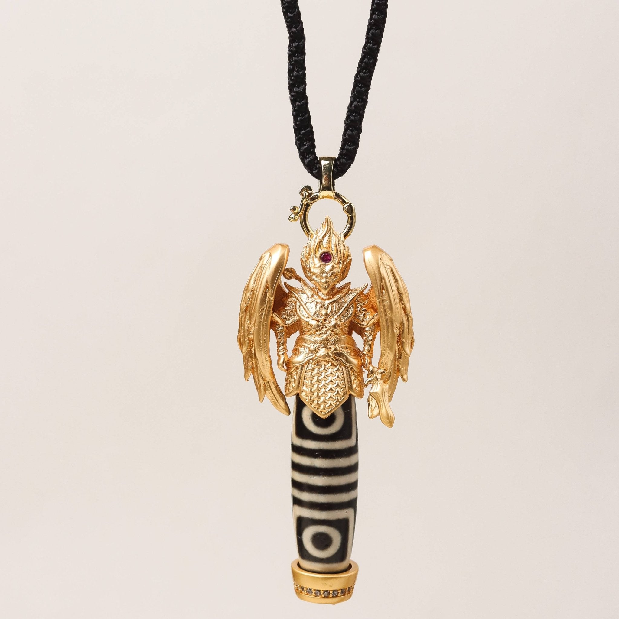 Four - Eyed Roc Dzi Bead - Necklace - Feather Peace