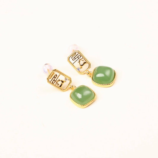 Green Jade Deer Dangle Earrings - Earrings - Feather Peace