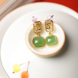 Green Jade Deer Dangle Earrings - Earrings - Feather Peace