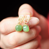 Green Jade Deer Dangle Earrings - Earrings - Feather Peace