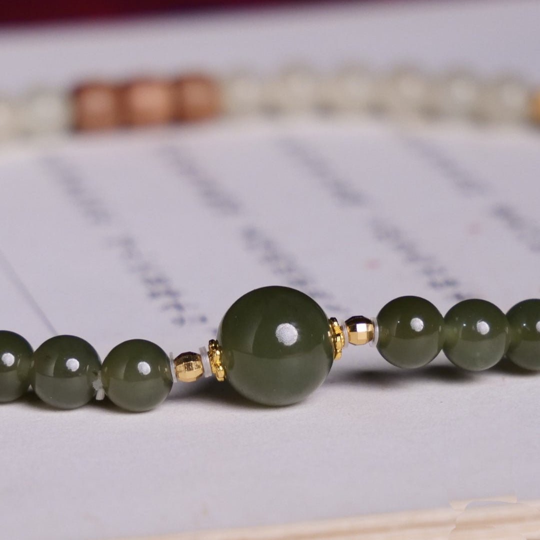 Hetian Jade and Sandalwood Mala Beads - Mala Bead - Feather Peace