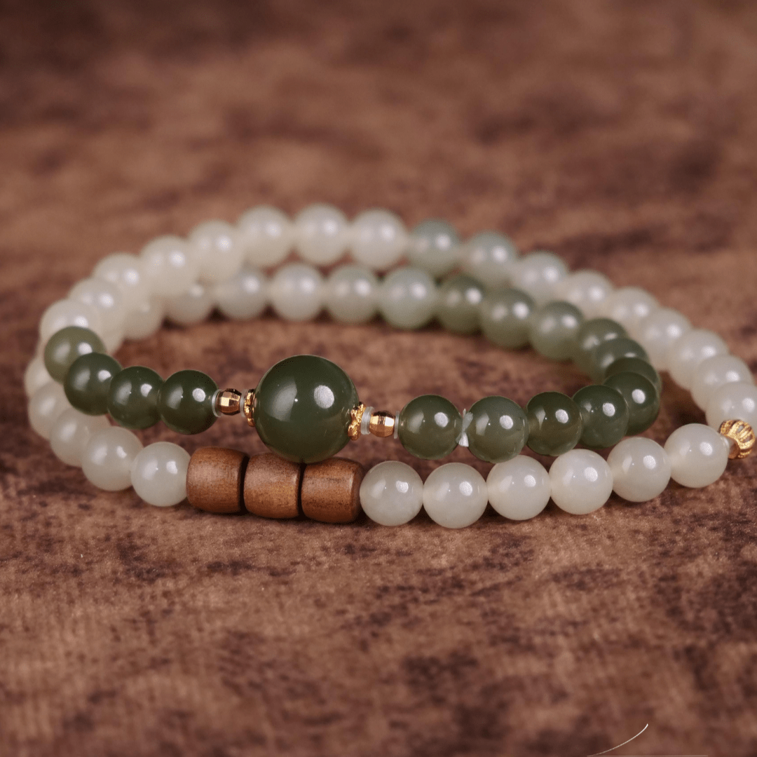 Hetian Jade and Sandalwood Mala Beads - Mala Bead - Feather Peace