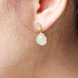 Hetian Jade Dangle Earrings in Gold - Plated Setting - Earrings - Feather Peace