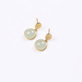 Hetian Jade Dangle Earrings in Gold - Plated Setting - Earrings - Feather Peace