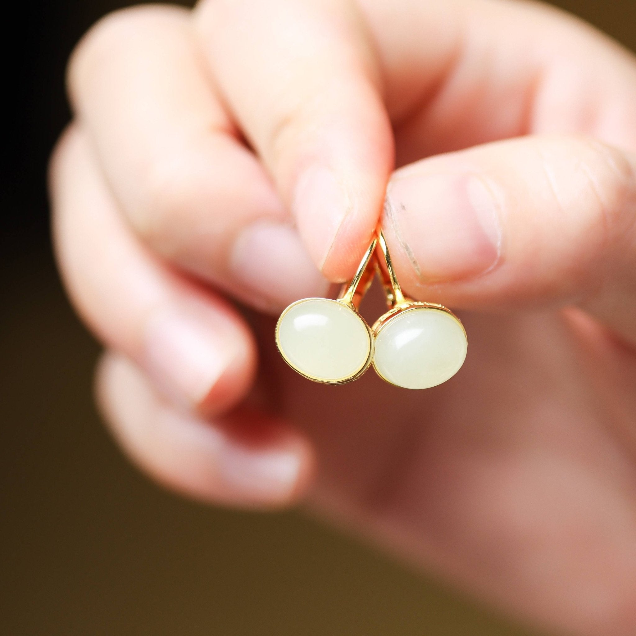 Hetian Jade Hoop Dangle Earrings - Earrings - Feather Peace