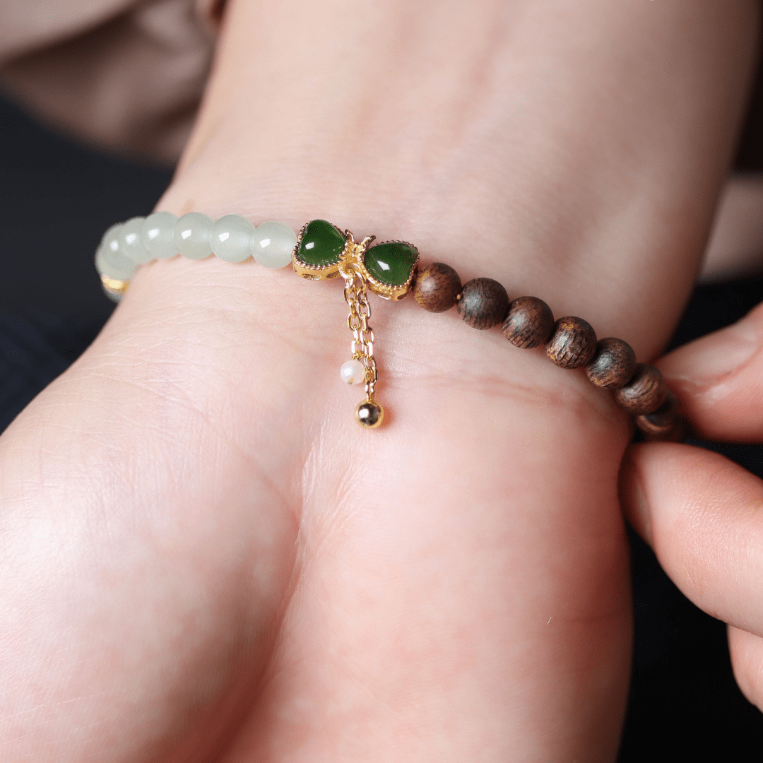 Jasper Bow Jade and Agarwood Bracelet - Bracelet - Feather Peace