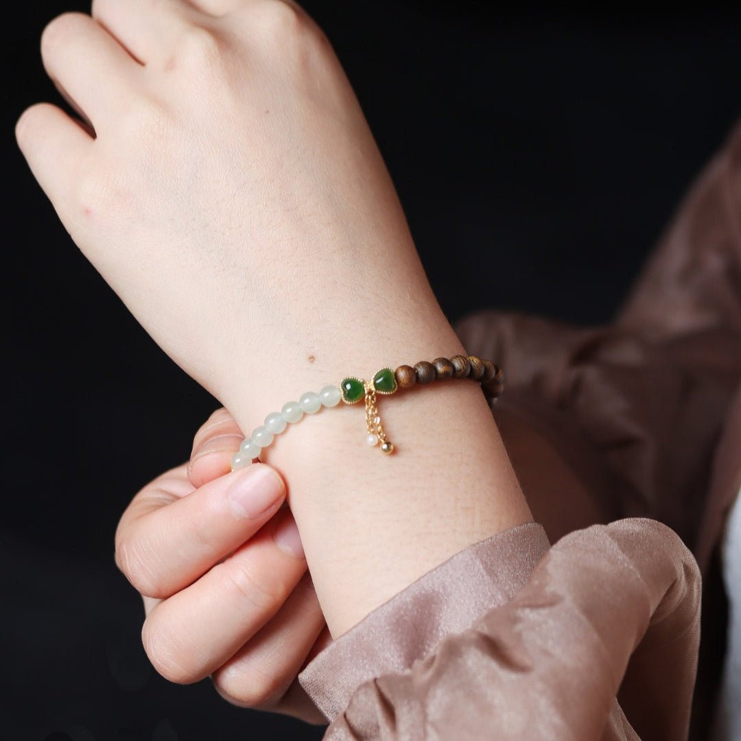Jasper Bow Jade and Agarwood Bracelet - Bracelet - Feather Peace